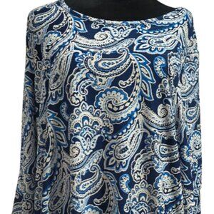 Apt. 9 Women's Blue and White Paisley Ruffle 3/4 Sleeve XXL